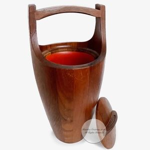 Dansk Ice Bucket + Lid Staved Teak Danish Mid Century Modern Vintage Barware